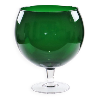 Large vintage green glass 'brandy glass' vase cup mouth blown 26cm