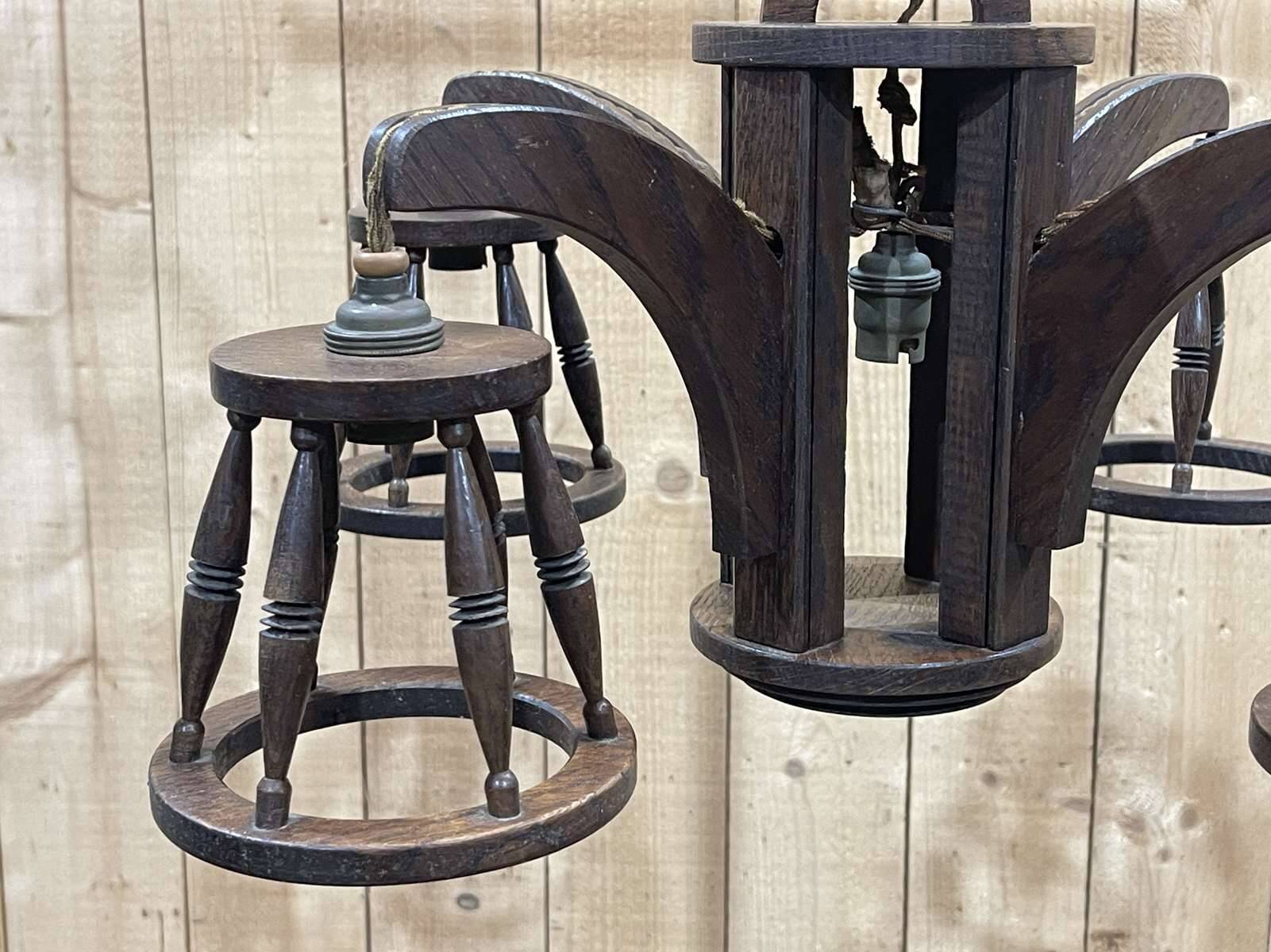 1950s oak chandelier - 5 lights