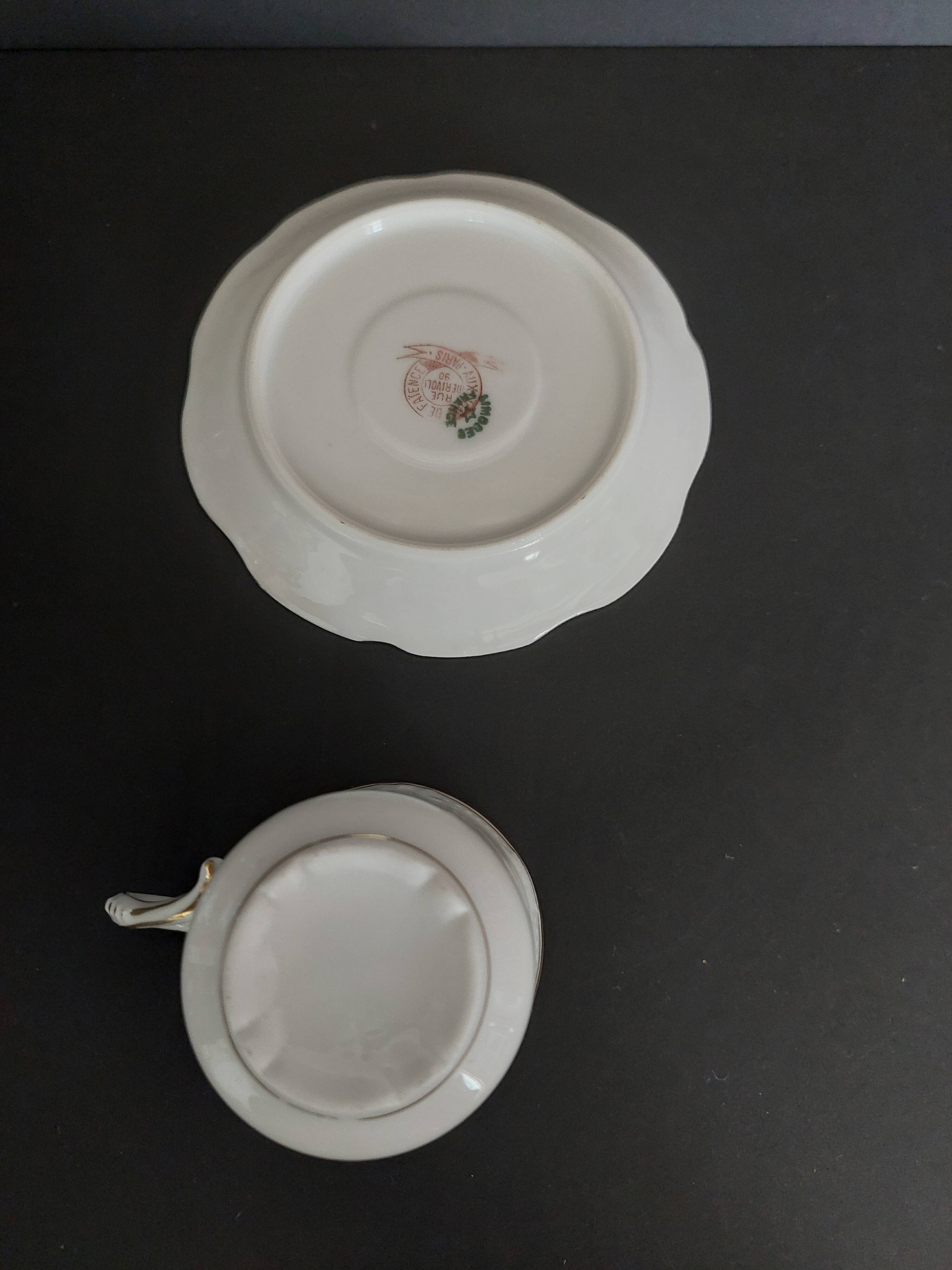 Limoges porcelain coffee cup with lions earthenware Paris white