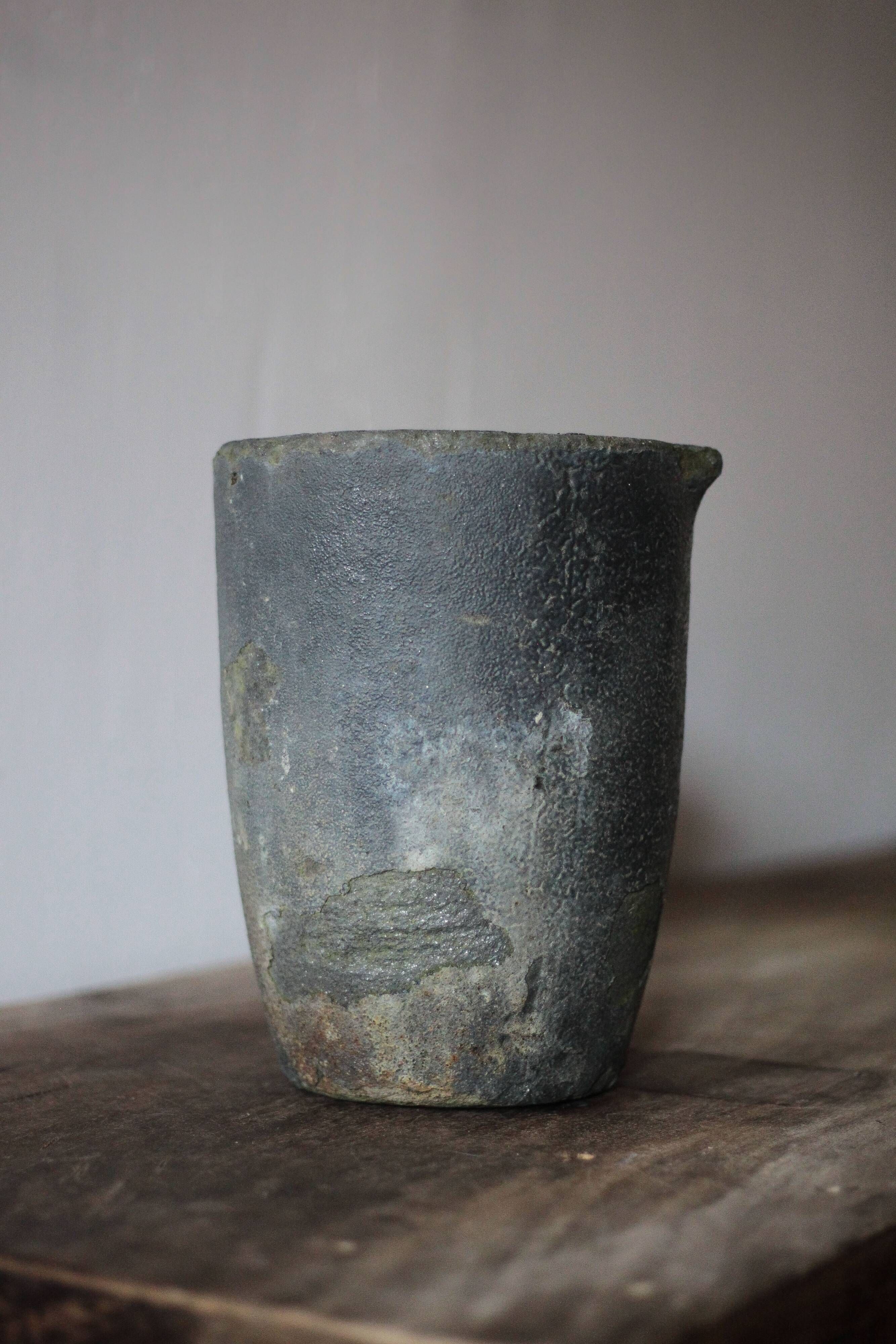 Old foundry crucible, plant pot, planter, cache pot, decoration