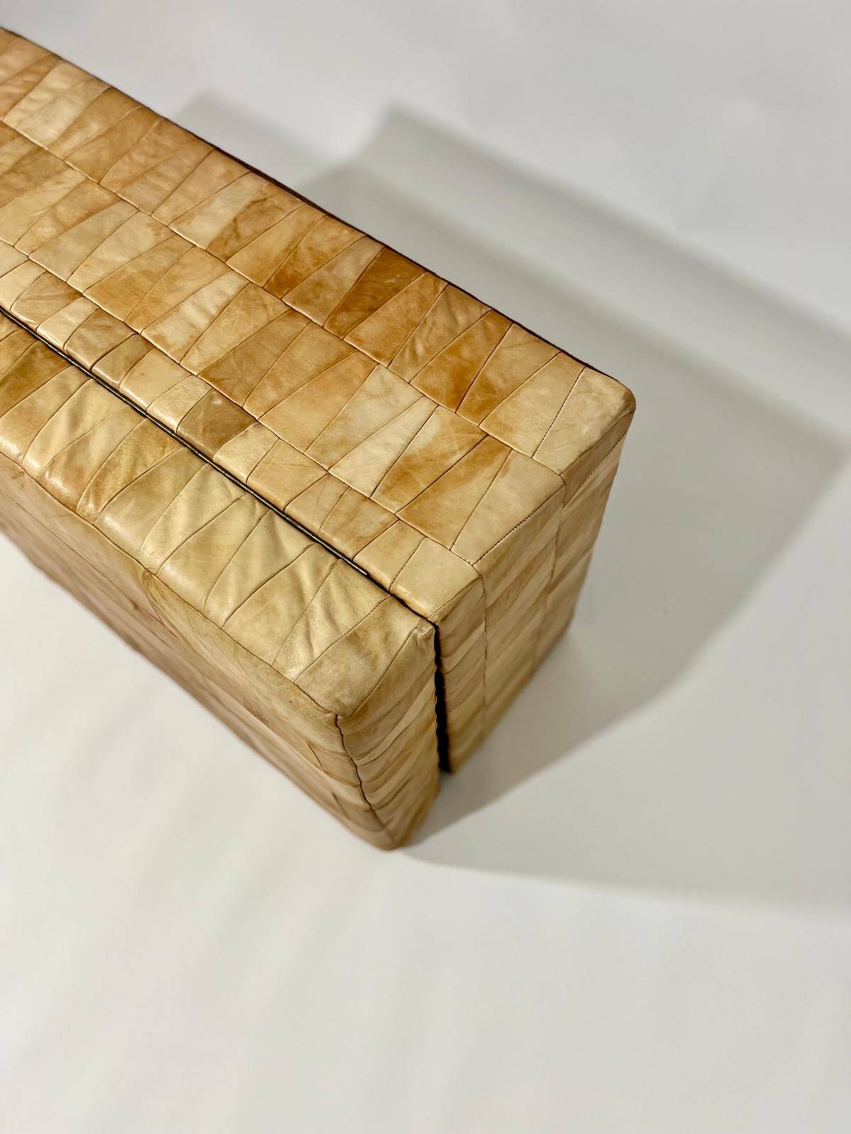 De Sede style storage bench, leather patchwork, 1970s design