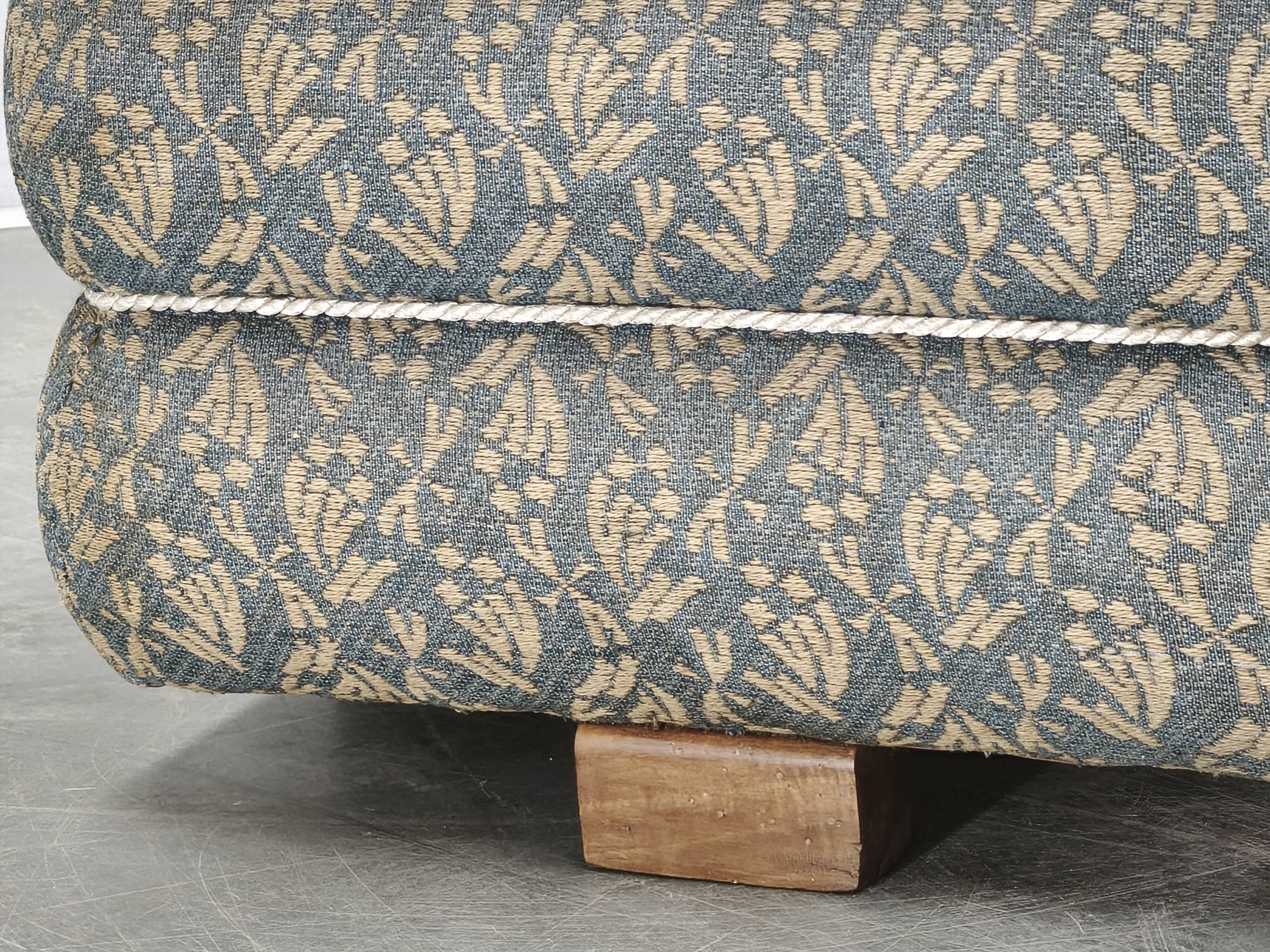1930s Czech Art Deco Walnut Upholstered Footstool Ottoman