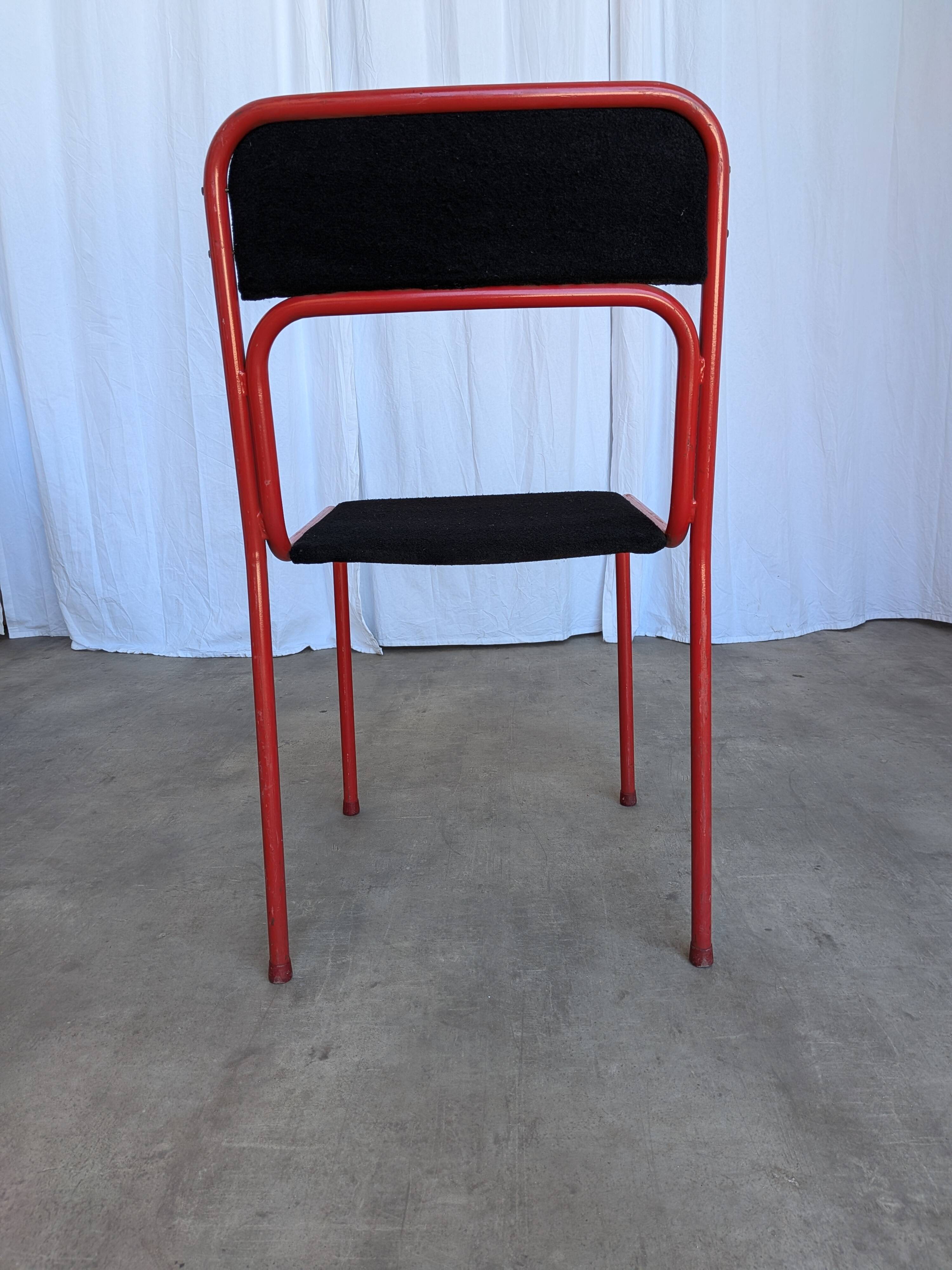 Space Age Stackable Dining Chair / 1970s Red & Black Metal Chair (9 in stoc