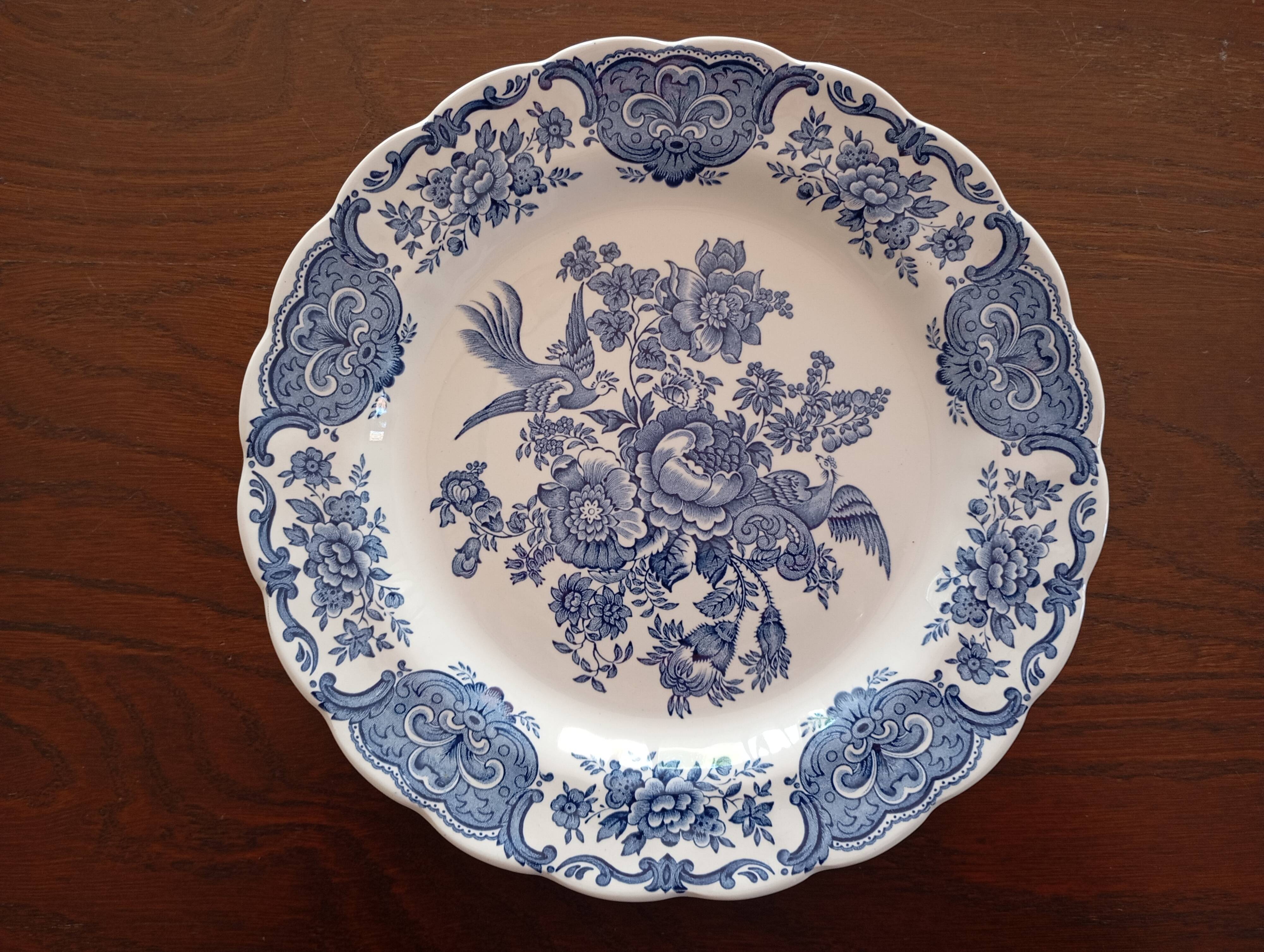 Assiettes plates anglaises Ridgway 'Windsor' bleu & blanc