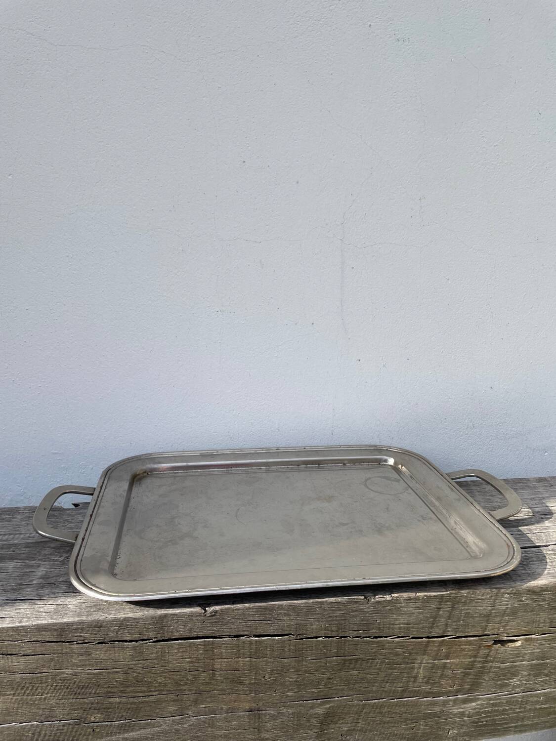 Rectangular silver metal tray