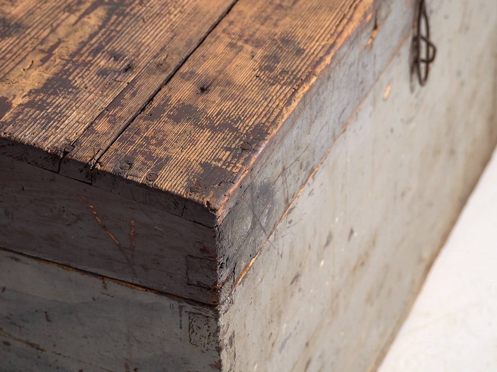 Antique silver-grey solid wood chest (circa 1920) #20