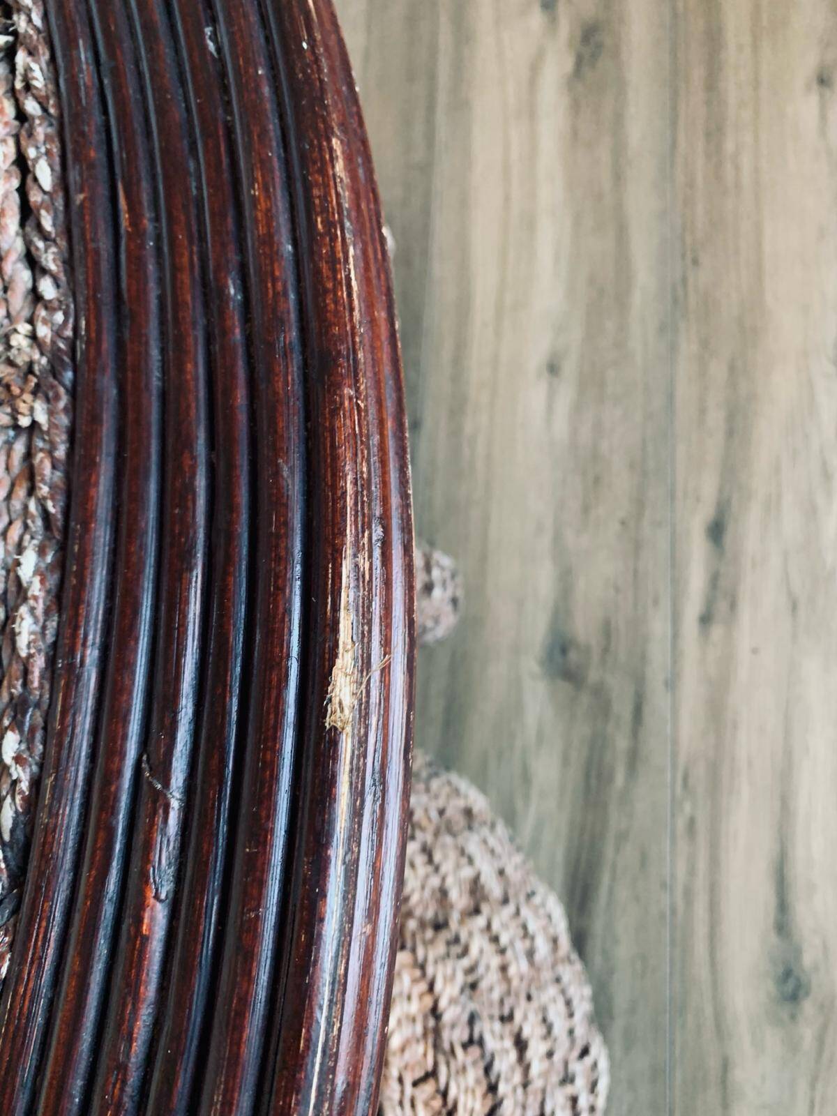 Vintage woven rope and rattan coffee table with 4 stools
