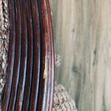 Vintage woven rope and rattan coffee table with 4 stools