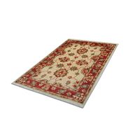 Red beige wool rug handmade oriental carpet traditional living room rug- 86x123cm