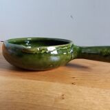 Olive green glazed terracotta fondue pot