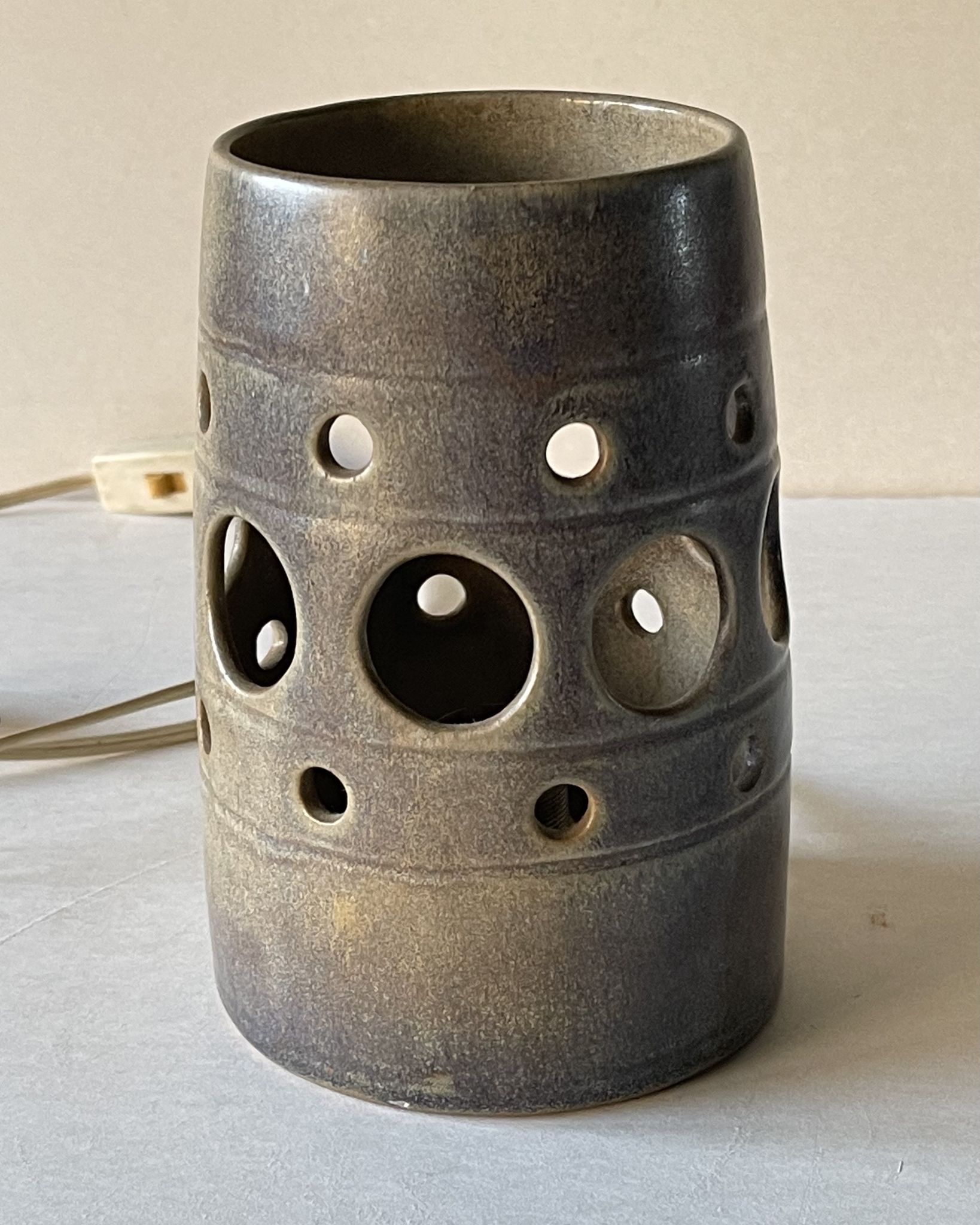 Vintage perforated stoneware lamp
