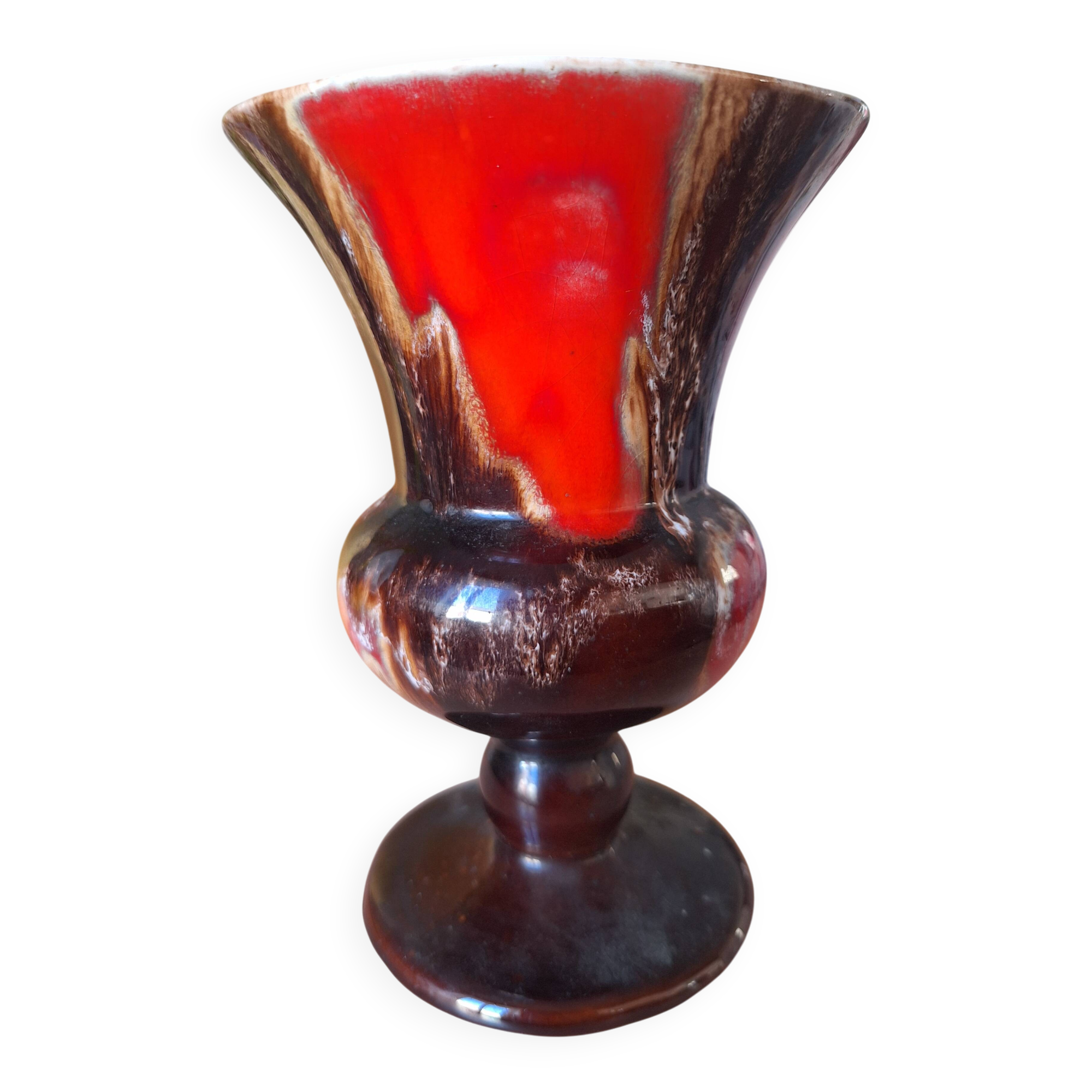 Stoneware vase signed Petit Massé – Morvan – flambé red glazes