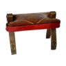 Oriental wooden stool and red leather dore dore original patina