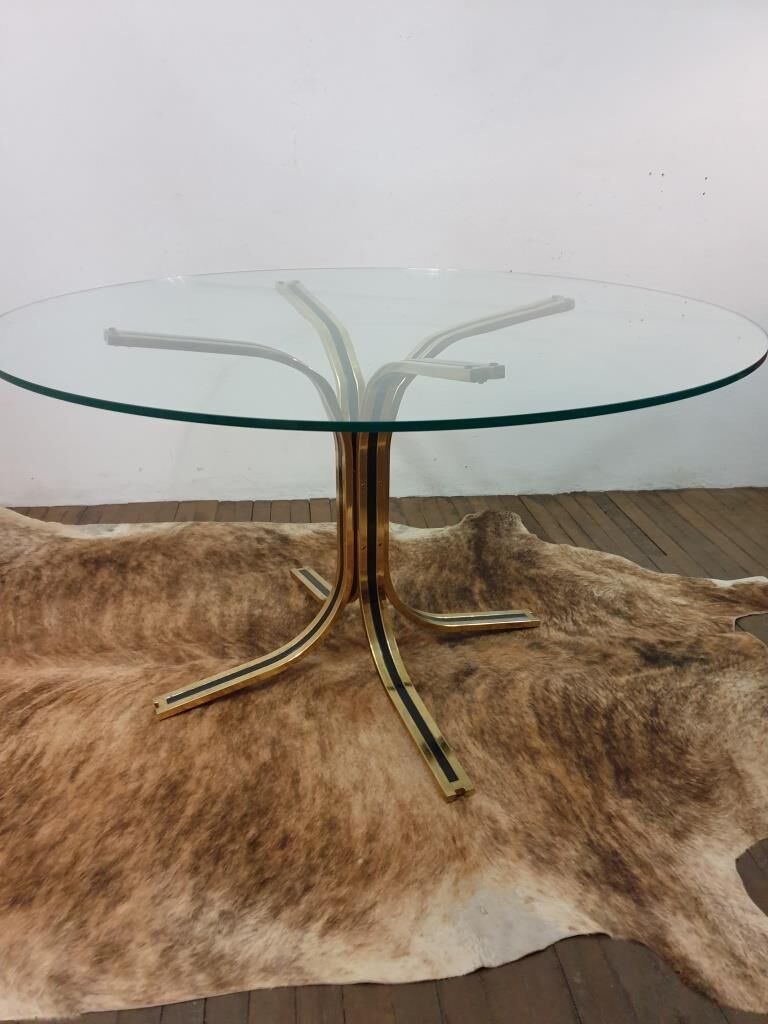 Glass round table - design 70s - Hollywood Regency