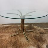 Glass round table - design 70s - Hollywood Regency