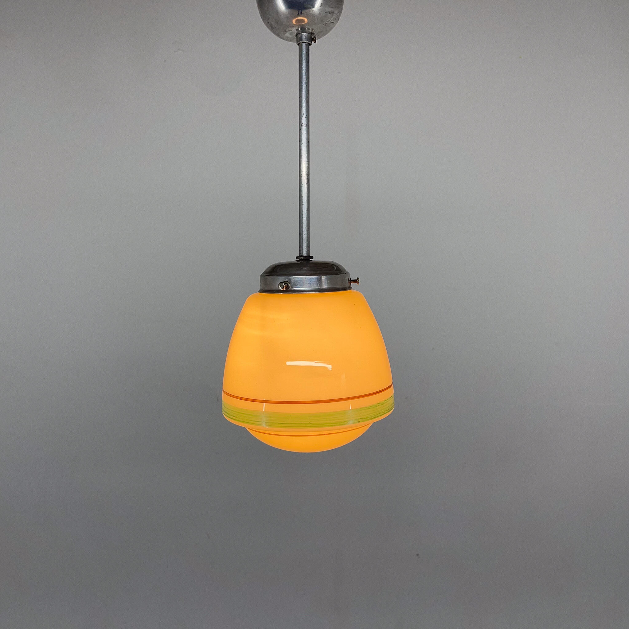 Art Deco Hand Painted Glass Pendant Light, 1930's