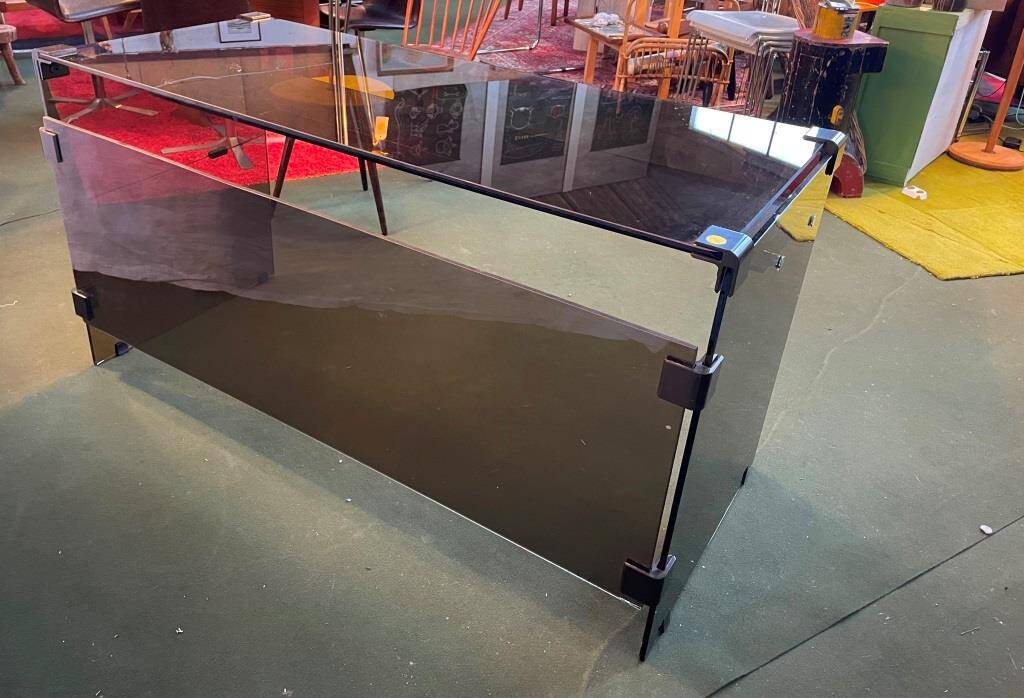 Smoked glass and metal desk, 1970s.