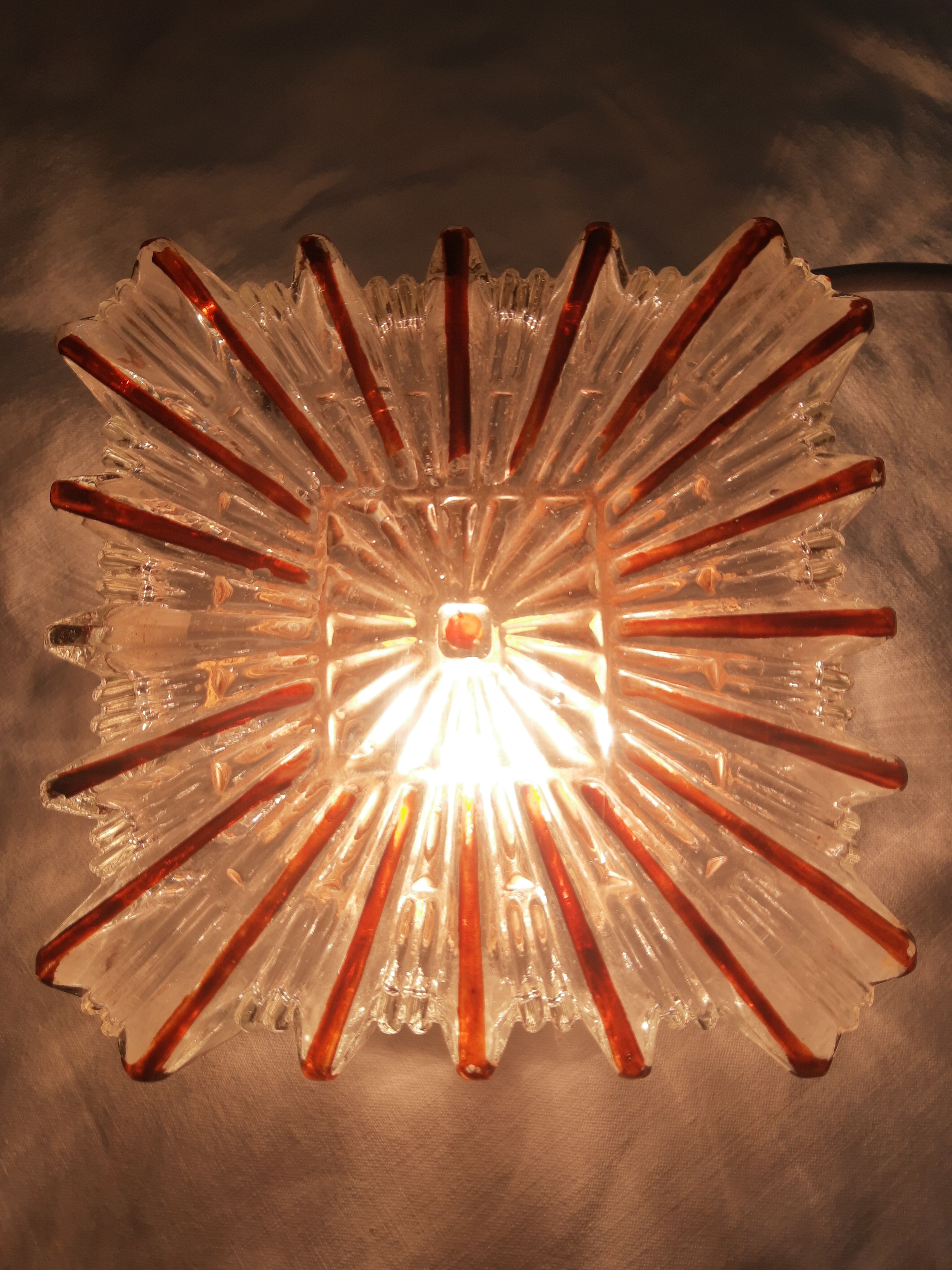 Ceiling lamp / wall lamp in molded glass two-tone square 70s