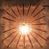 Ceiling lamp / wall lamp in molded glass two-tone square 70s