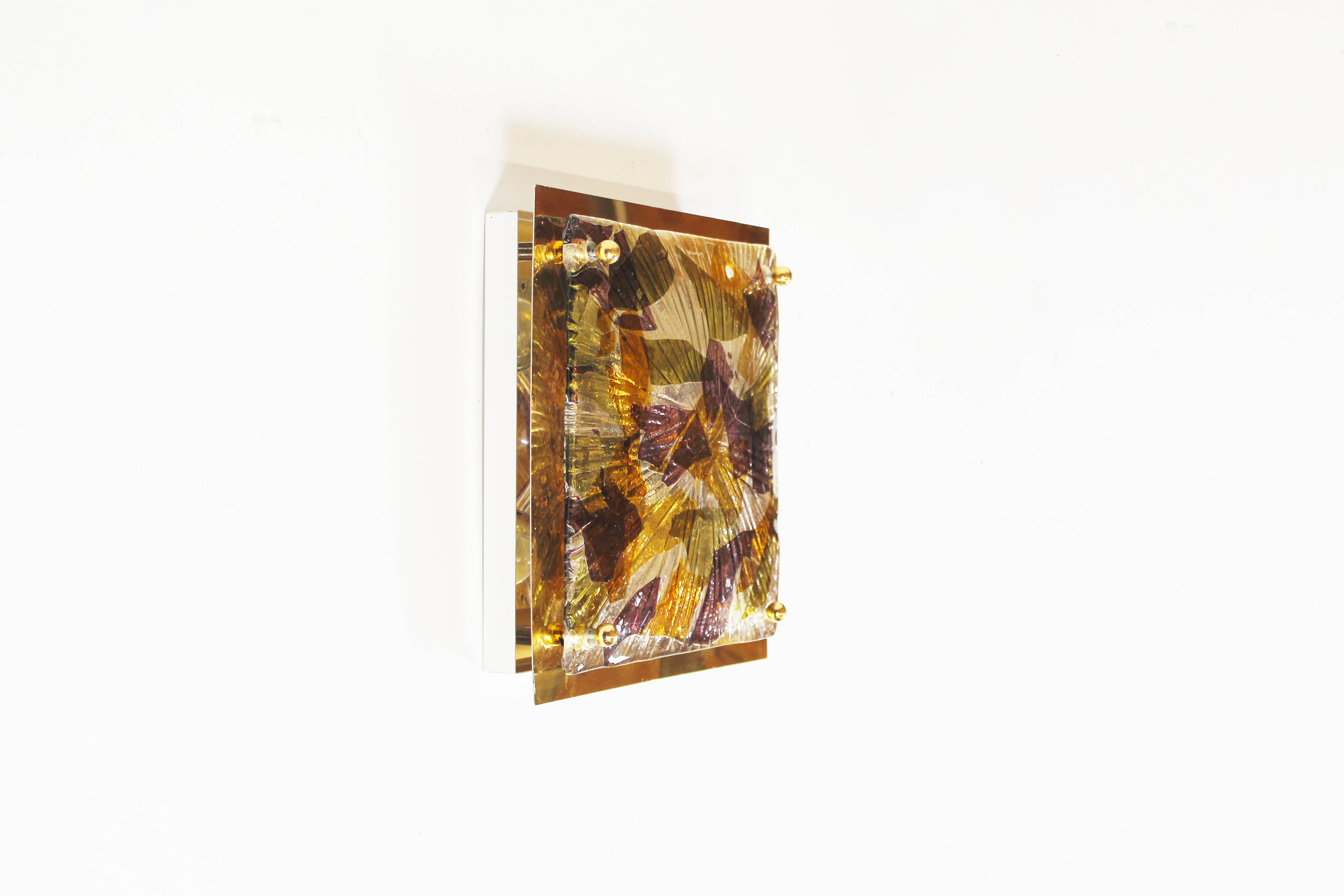 Brass and murano glass flush mount light by La Murrina Italy