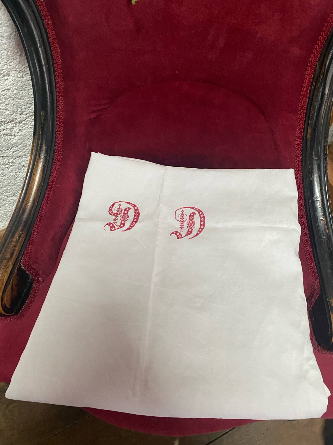 Antique rectangular linen winegrower's tablecloth