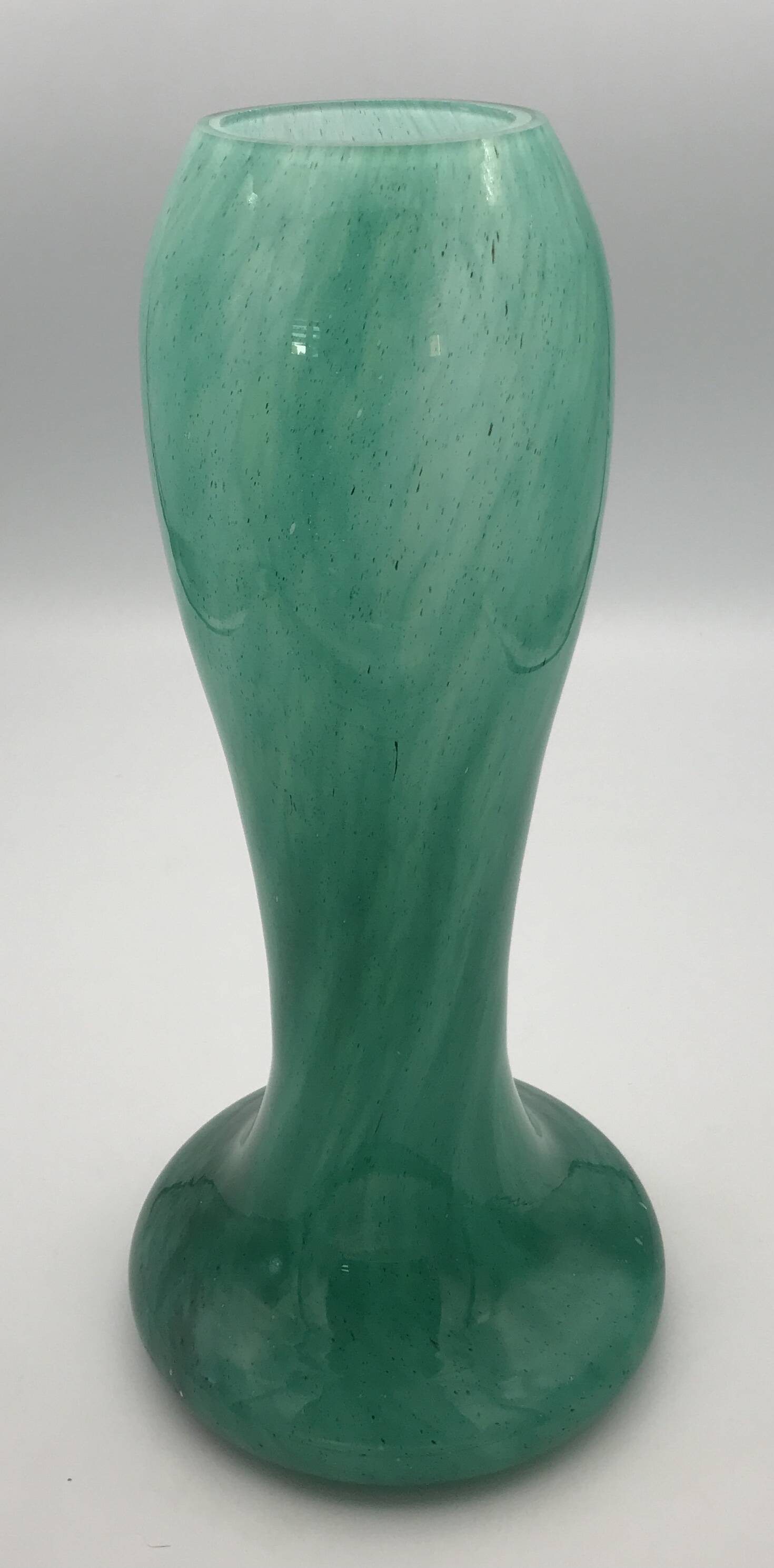 Vintage speckled green marbled glass vase, art nouveau