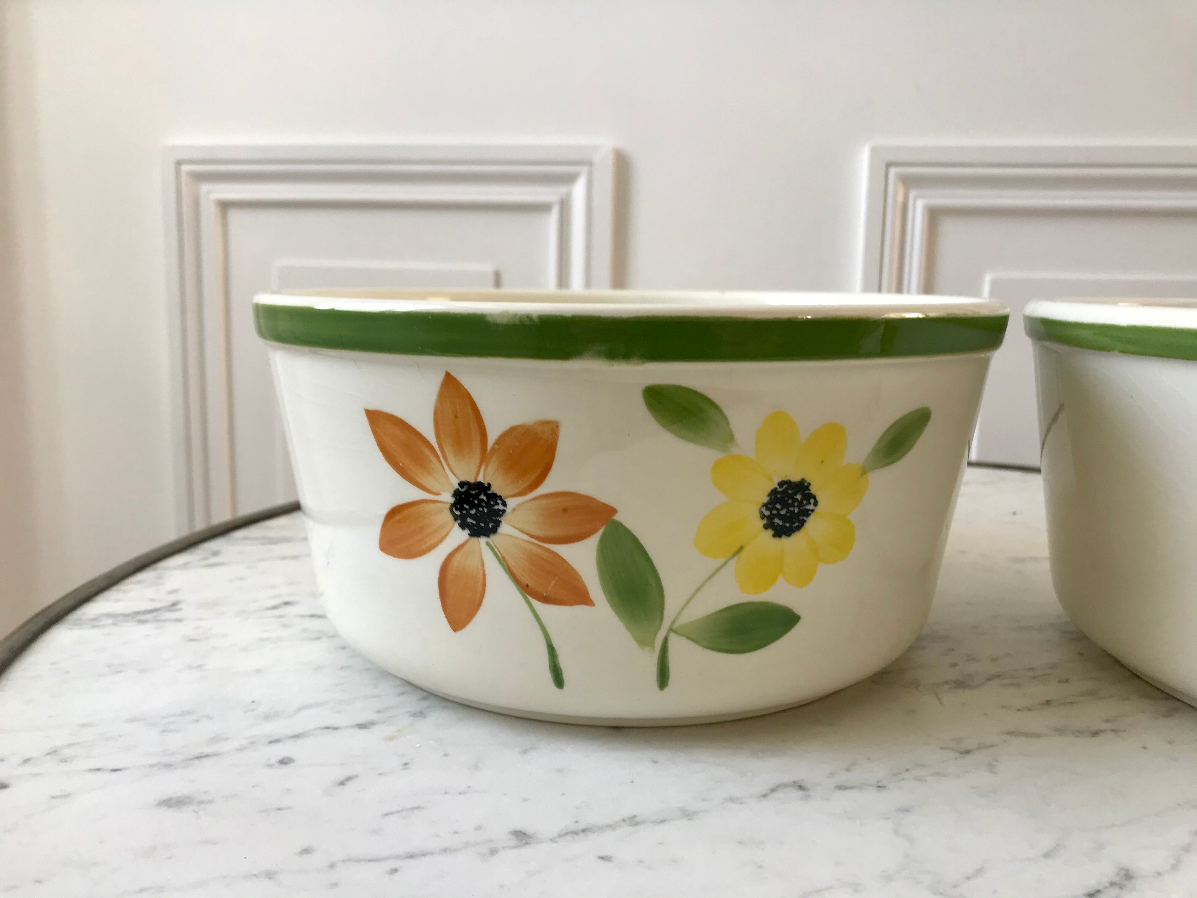 Duo of Gien flower bowls hand painted 60s-70s