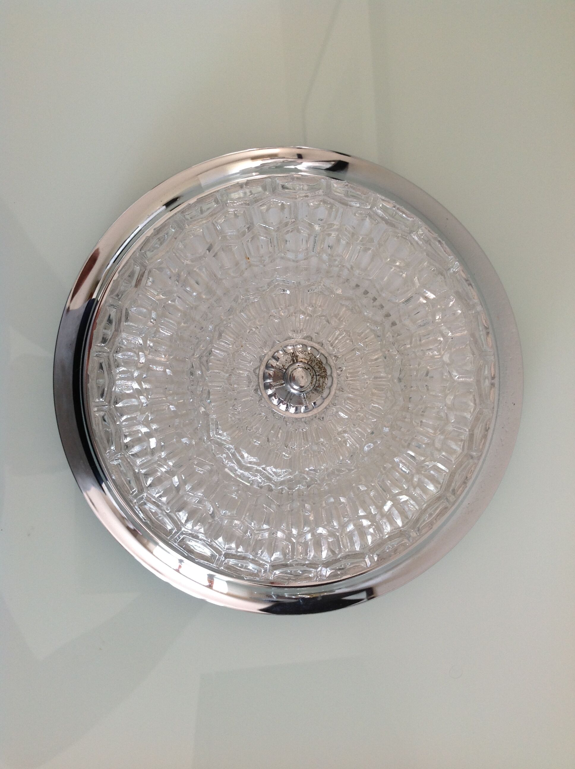 Ceiling round vintage cut glass and chrome metal