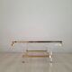 Square coffee table, lucite, brass and glass, Hollywood Regency