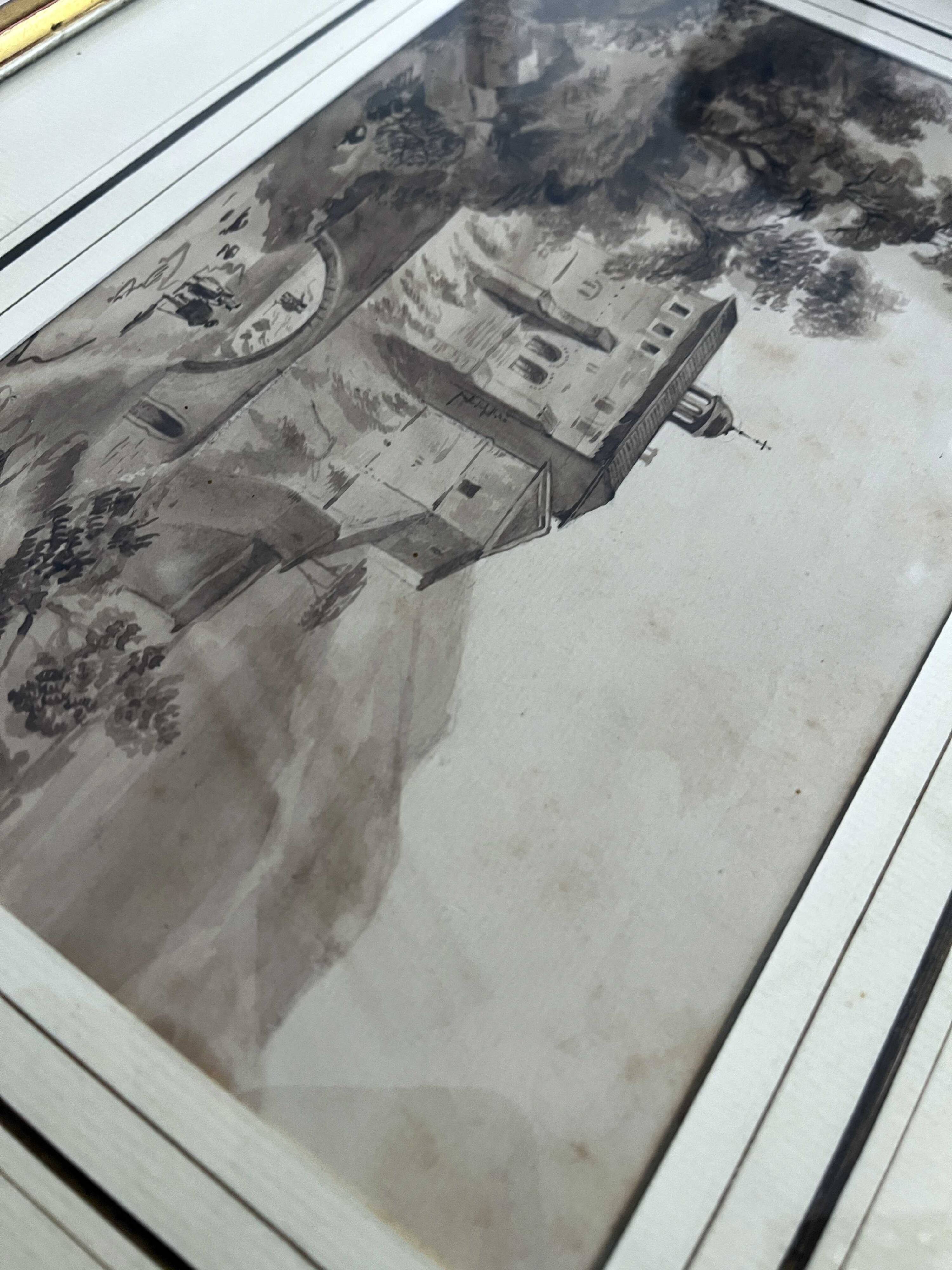 Original painting "Animated Monastery Landscape" around 1850 Italy?