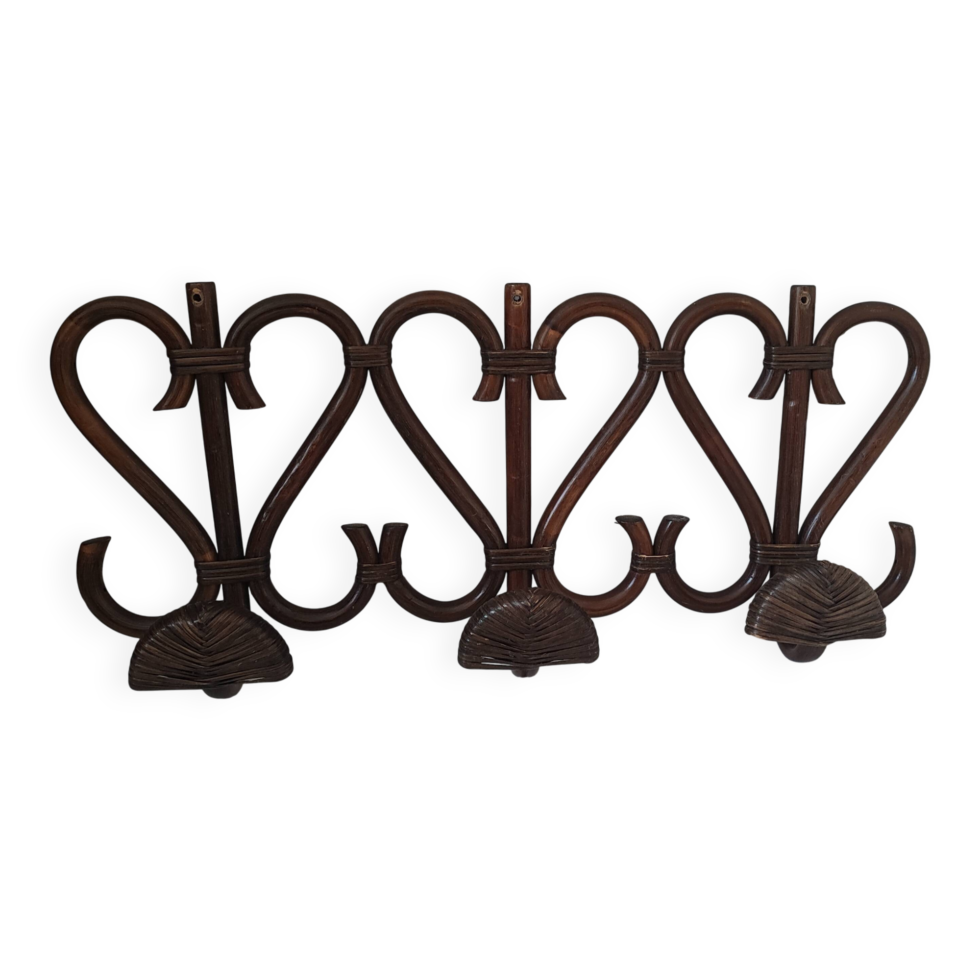 Vintage wooden rattan coat rack bamboo hat rack