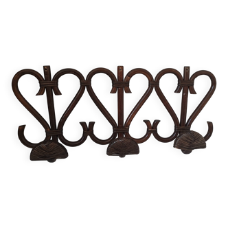 Vintage wooden rattan coat rack bamboo coat hook