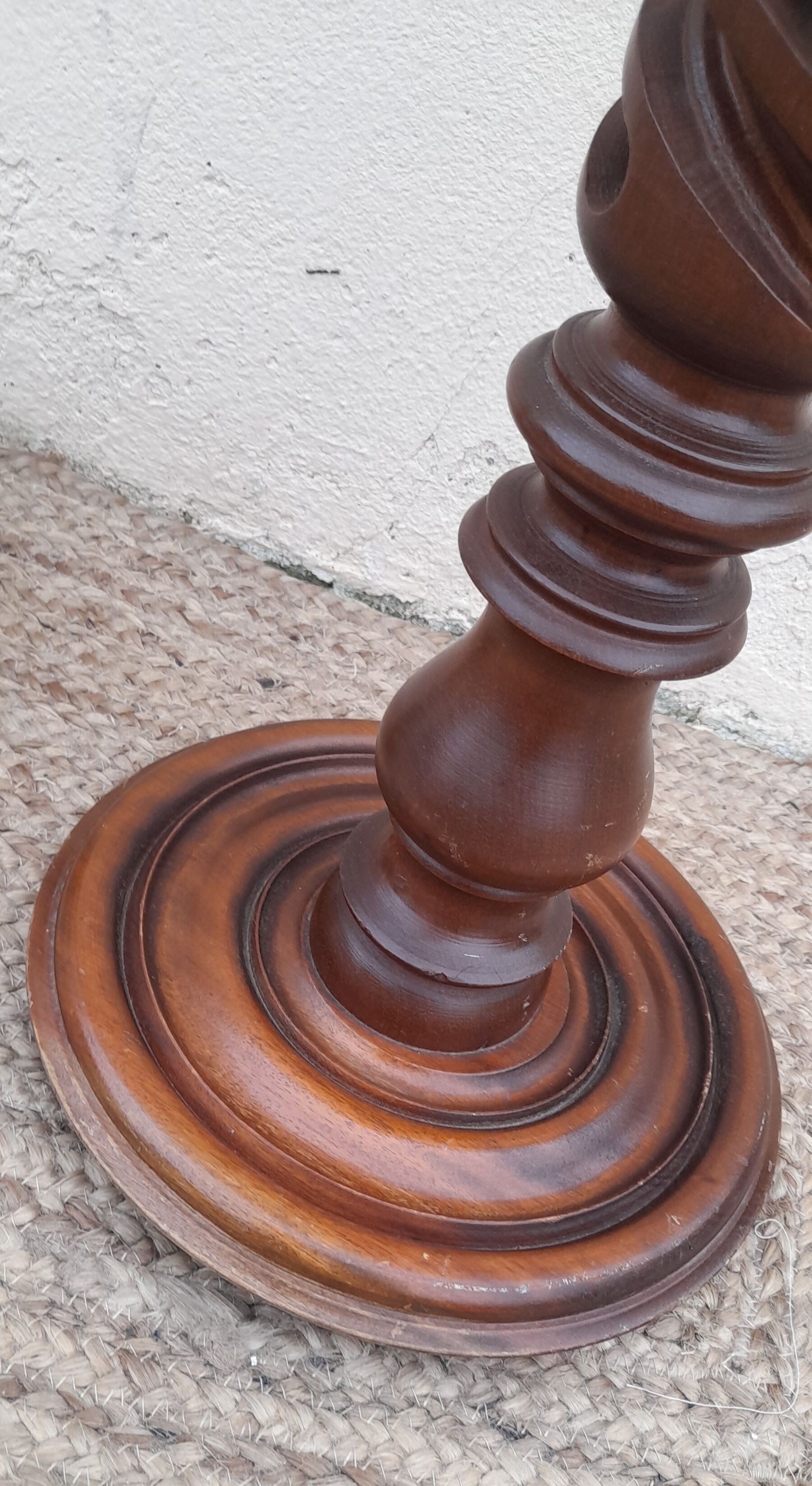 Column in walnut wood twisted in hollow, rustic vintage 60's years height 70 cm