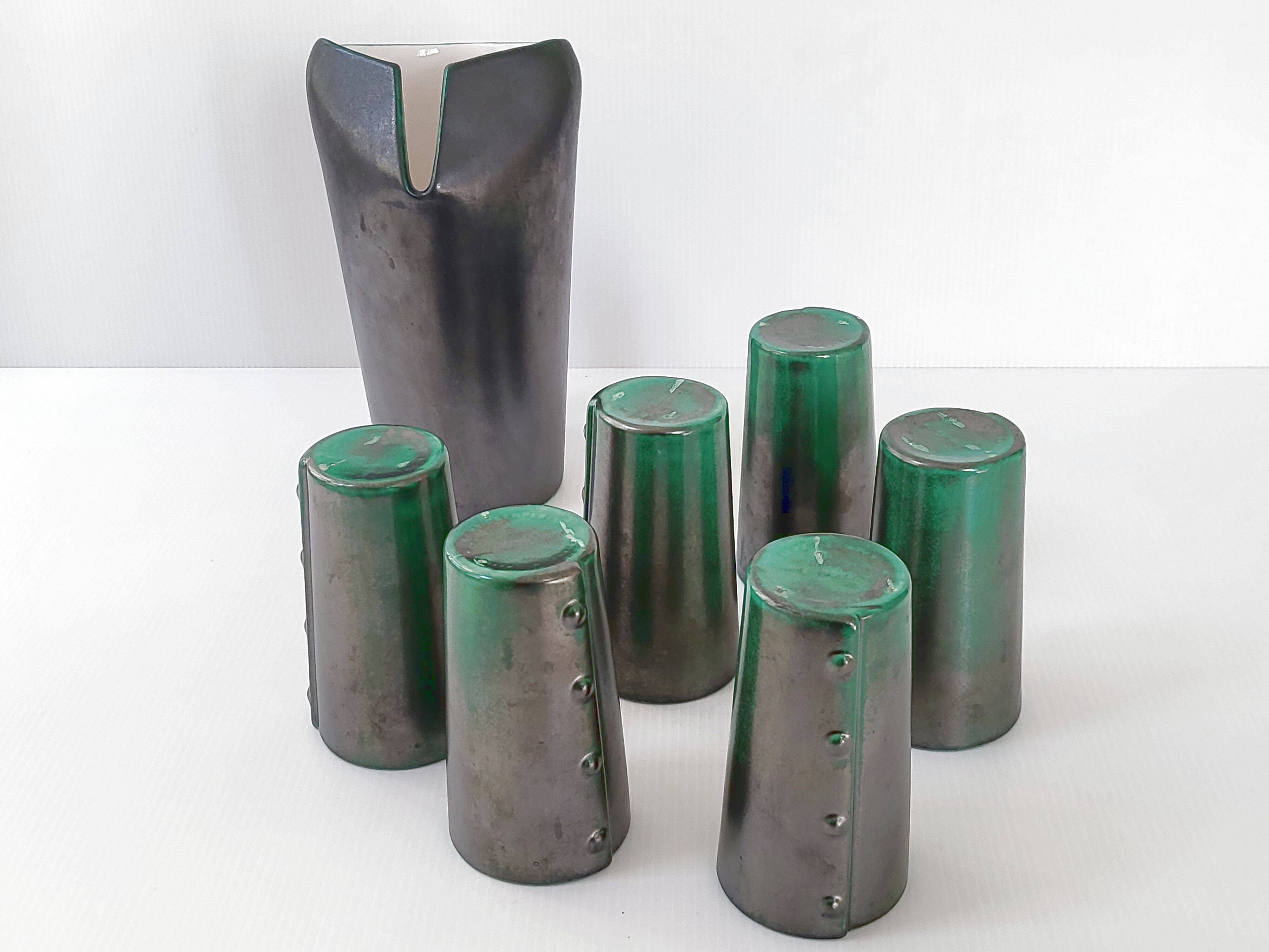 Pitcher and 6 vintage glasses 1960