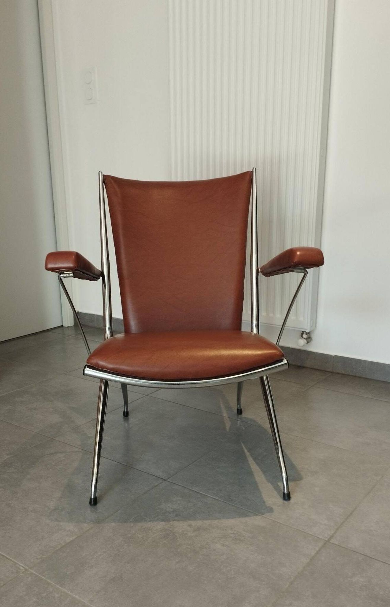 Folding chair attributed to A. Monpoix, modernist design, mid-century, vintage.
