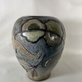 Important stoneware vase with stylized art deco bird decoration
