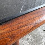 Vintage Oak Coffee Table with Dark Slate Top — Warm Oak Frame and Charcoal Slate Surface