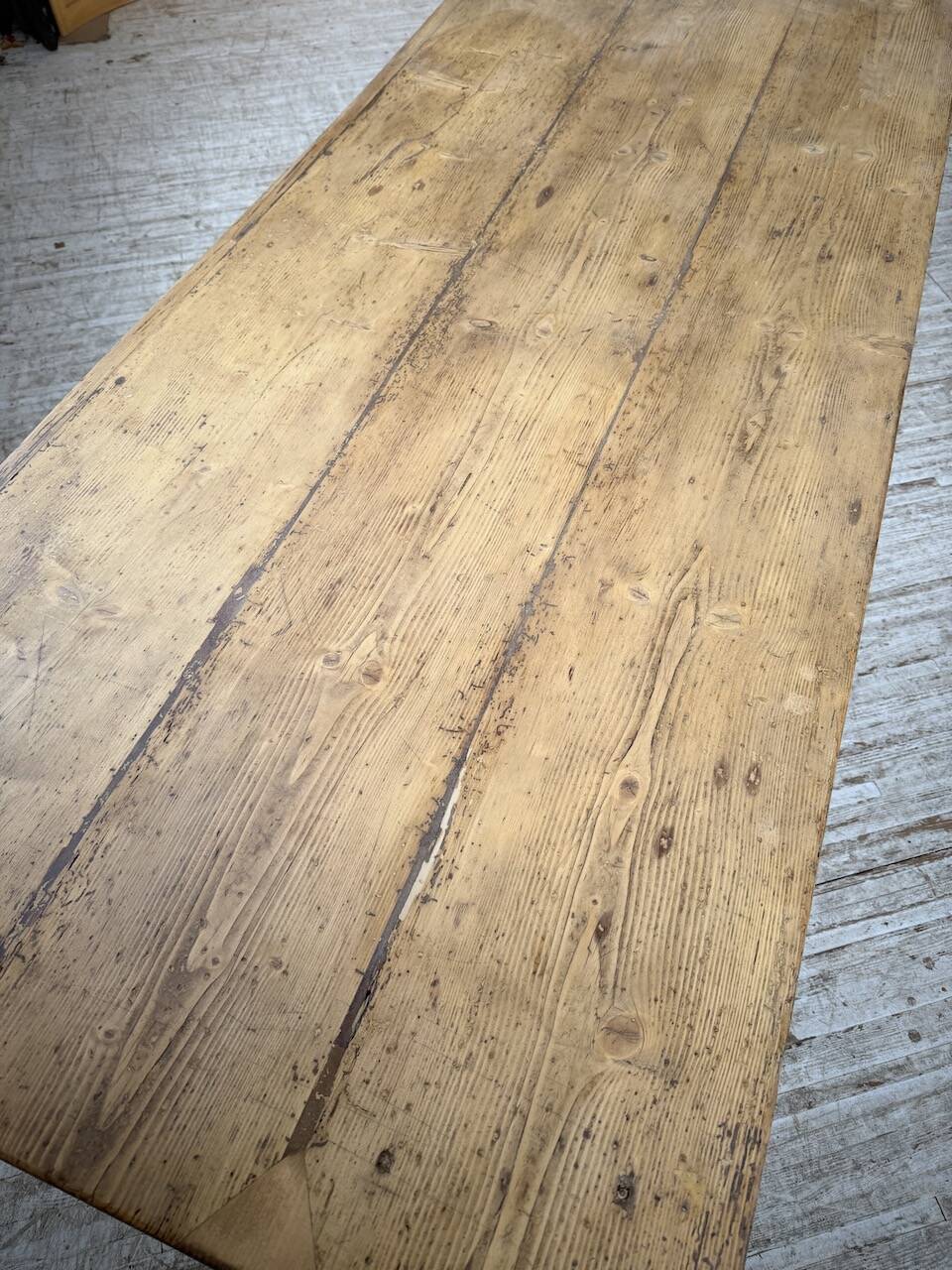 Pine and oak farmhouse table with multiple drawers, communal type, 240cm.