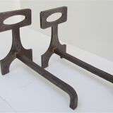 Pair of chenets modernist style steel design 70s