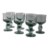 7 large water green blown wine glasses