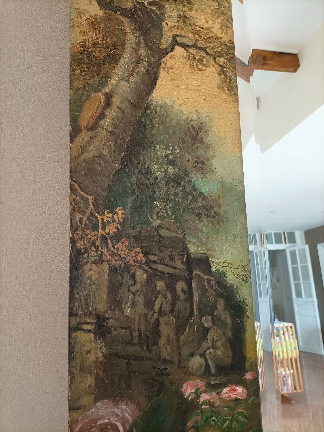 Wood paint on beveled mirror