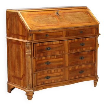 Antique cherry wood cabinet with drop-down front, 3 drawers, Italy, 20th century.