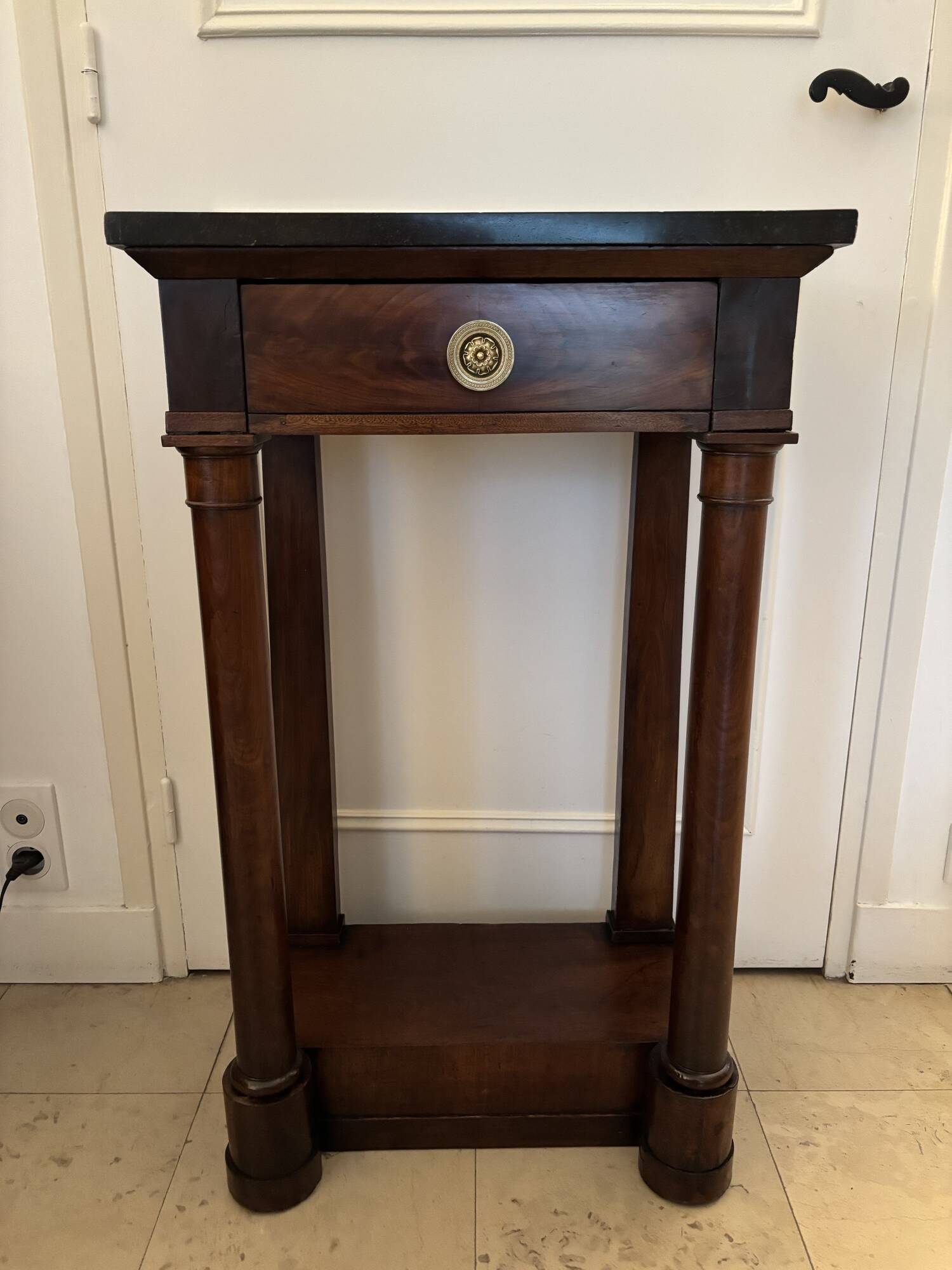 Antique small Empire console from the early 19th century in mahogany and marble.
