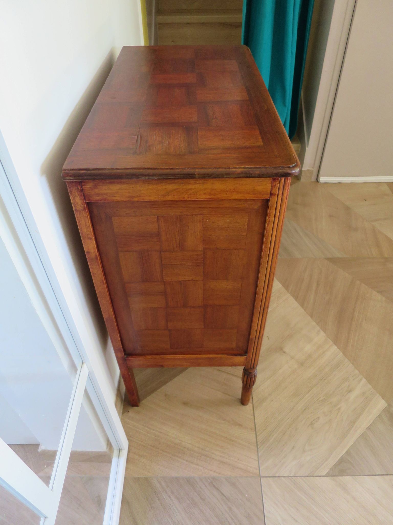 Art Deco chest of drawers - 4 drawers - locks - checkered wood veneer top - 50s