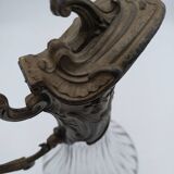 Large balloon glass carafe with pewter frame.