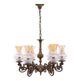 Six-arm brass chandelier from the early 20th century, Poland.