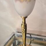 bronze lamp 1930 with its glass paste tulip signed Croismare (by the Muller brothers) 34x10