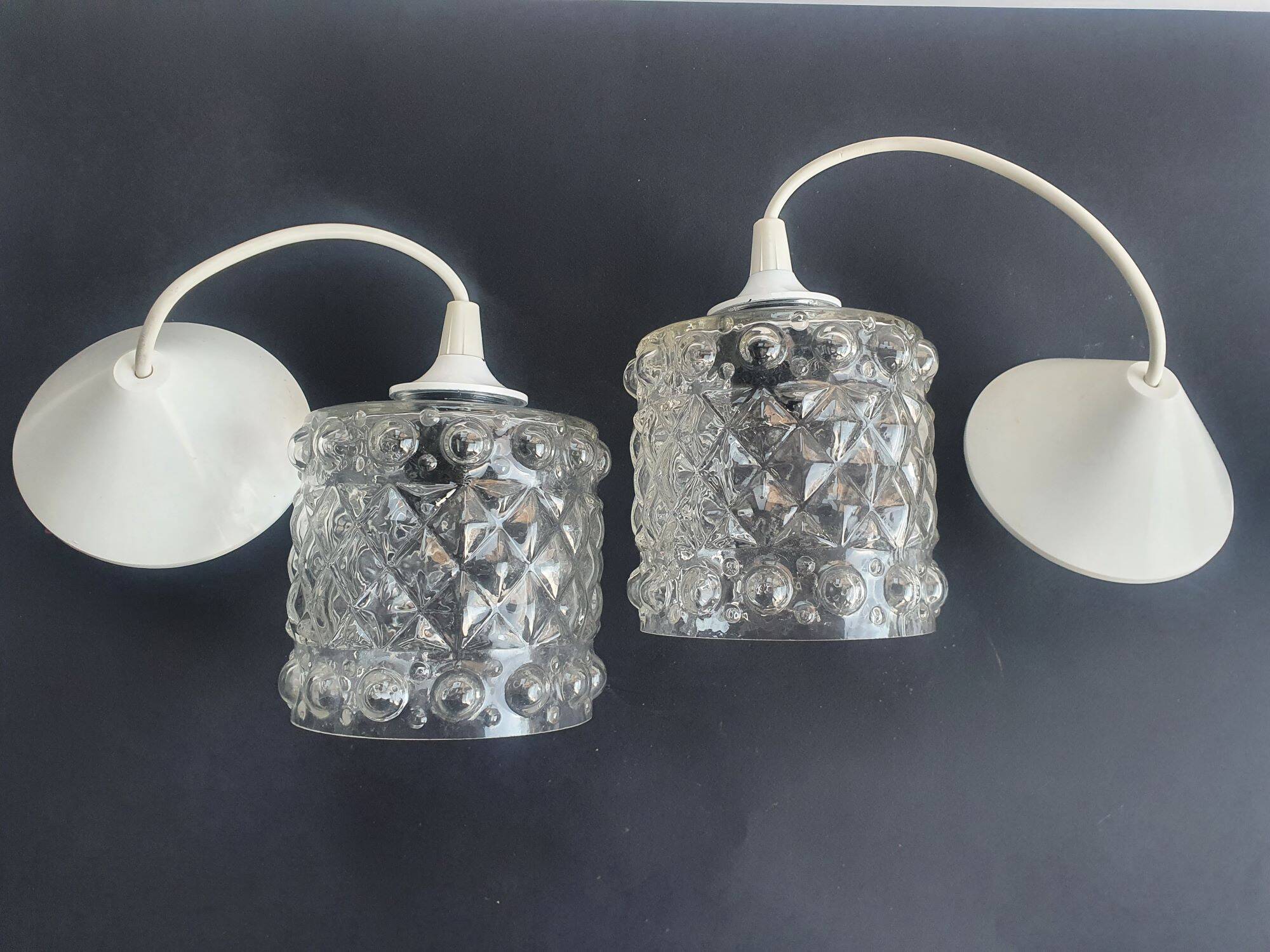 Pair of vintage 1970s glass pendant lights