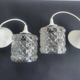 Pair of vintage 1970s glass pendant lights