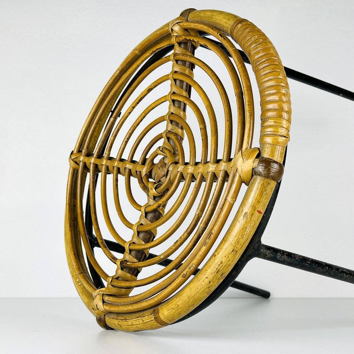 Vintage bamboo and metal stool, Italy, 1950s